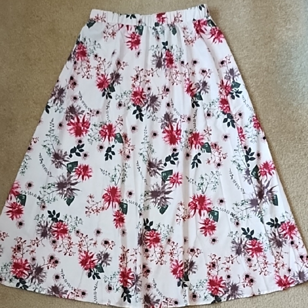Maxi Skirt Women's Size Large 12 14 Nora Cora Cottagecore Floral White Red Green - Picture 3 of 8